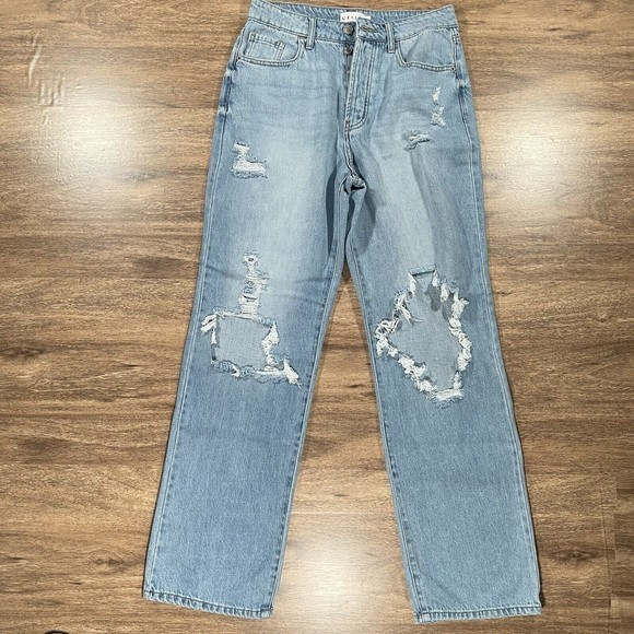 Cello Denim - CELLO Jeans Women's 5 - 29 Light Wash Wide Leg Button Fly Distressed Mom Jeans‎